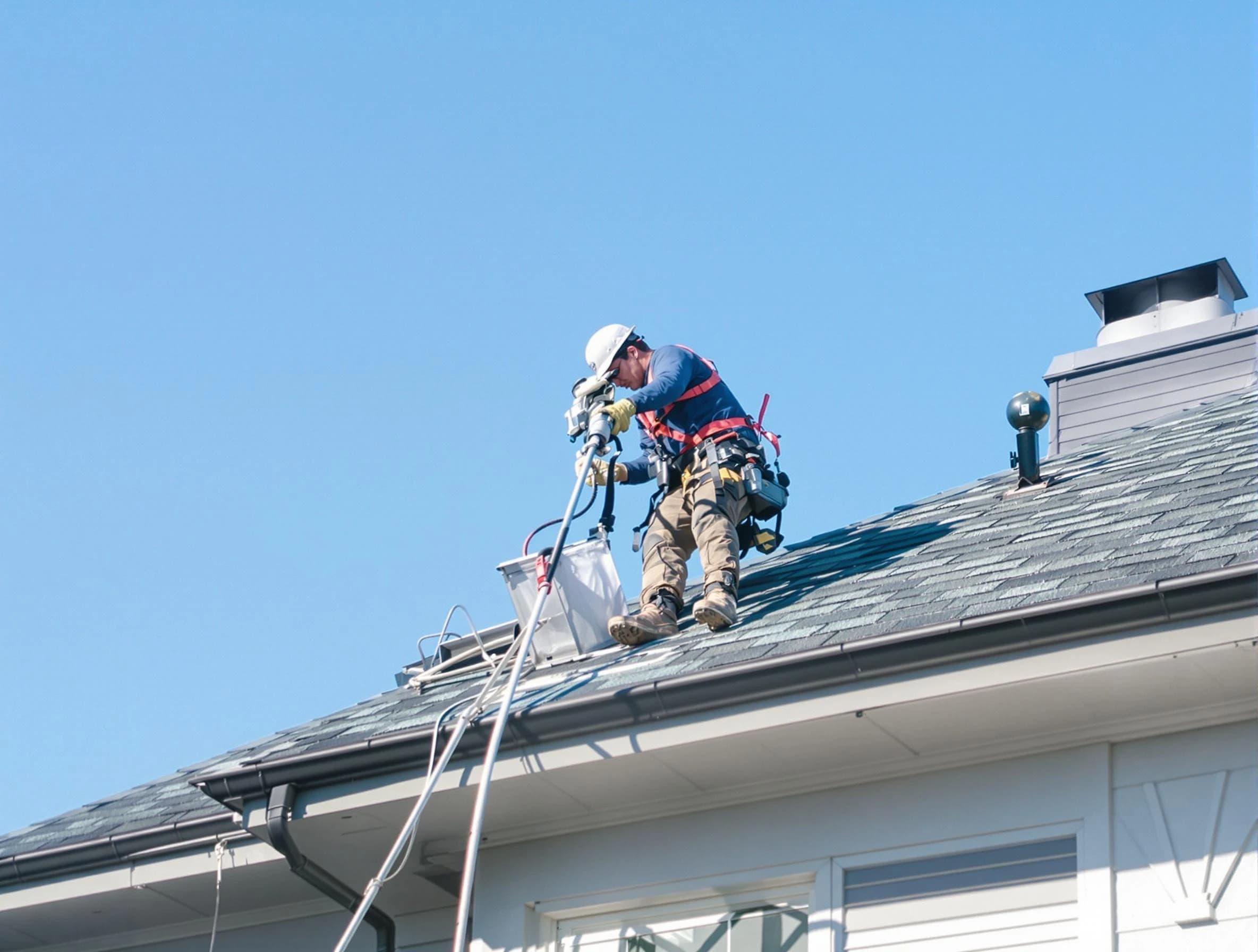 West Deer Dryer Vent Cleaning certified technician cleaning a roof-mounted dryer vent system in West Deer
