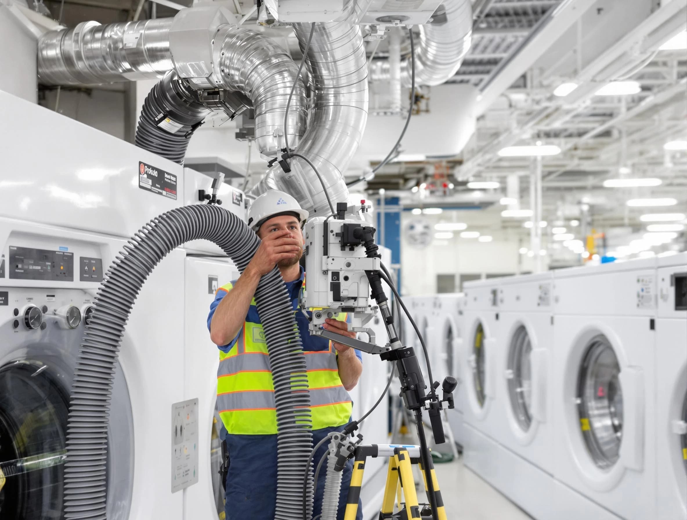 West Deer Dryer Vent Cleaning team performing commercial-grade dryer vent cleaning at a business facility in West Deer
