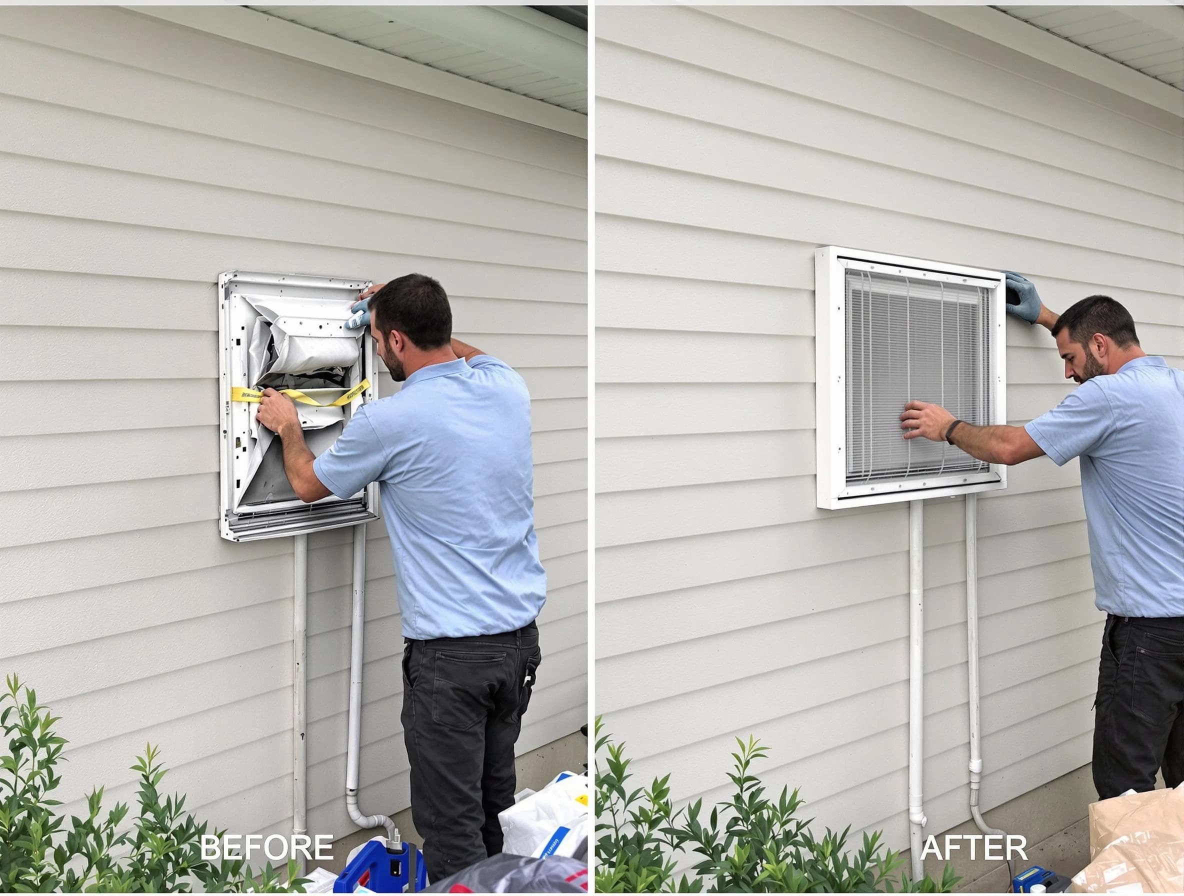 West Deer Dryer Vent Cleaning technician installing high-quality dryer vent cover at a residential property in West Deer
