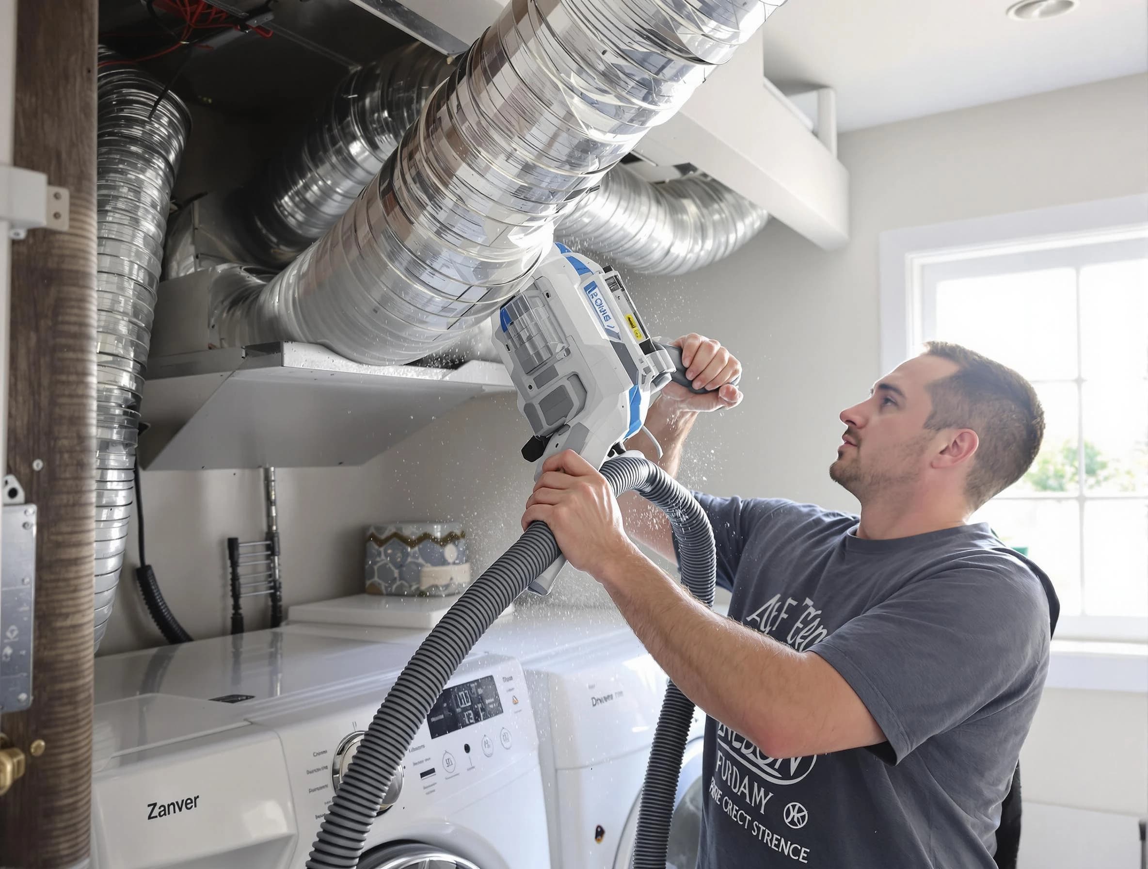 West Deer Dryer Vent Cleaning specialist cleaning deep within a dryer vent duct system in West Deer