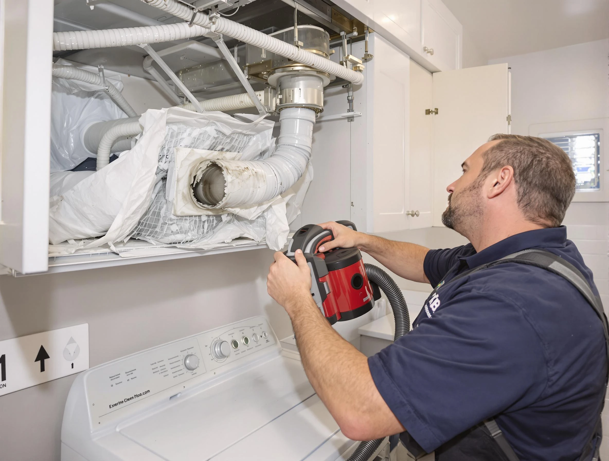 West Deer Dryer Vent Cleaning technician performing professional exhaust vent cleaning at a residential property in West Deer